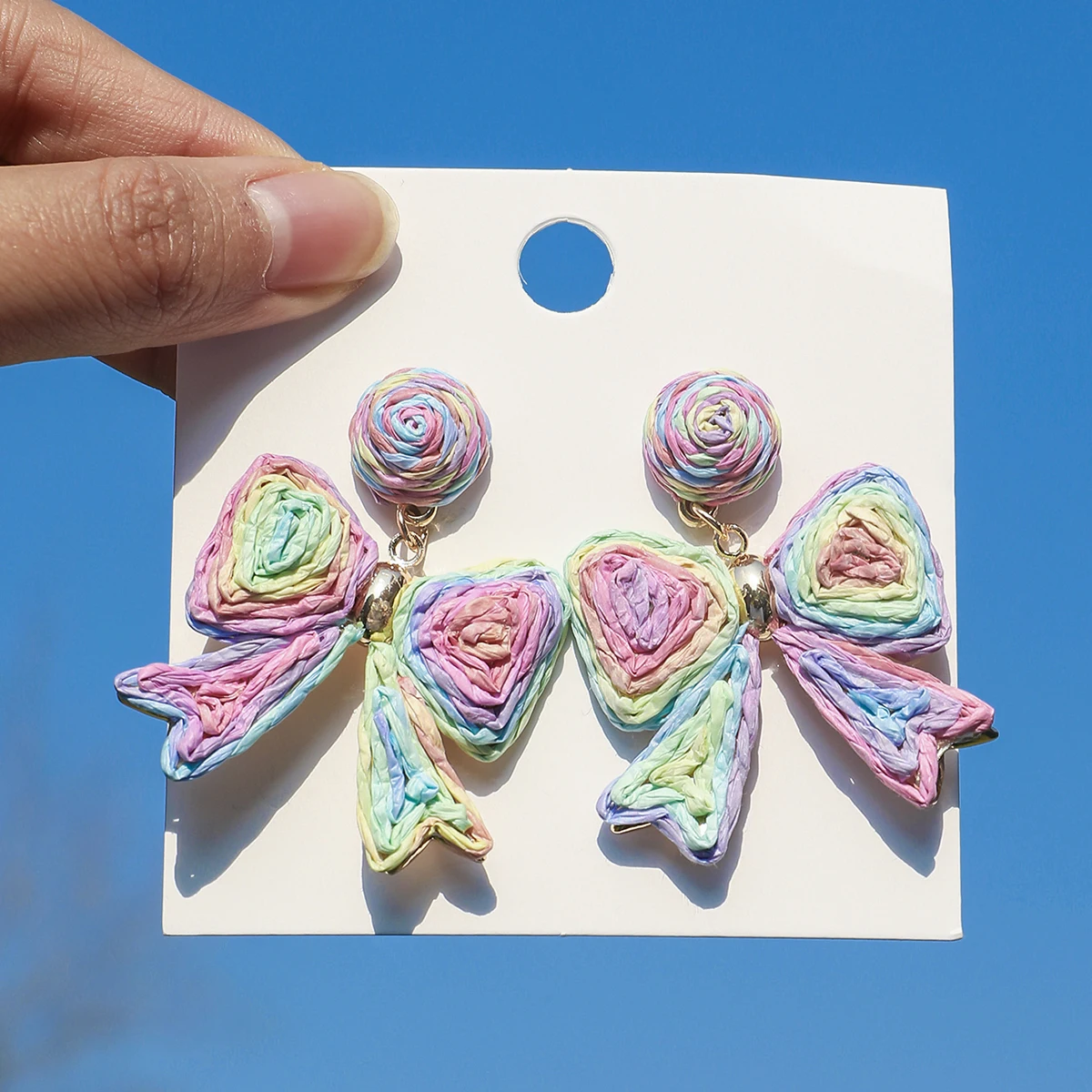 Bohemain Elegant Handmade Raffia Bowknot Drop Earrings for Women Sweet Geometric Rattan Knit Earrings Summer Party Jewelry Gift