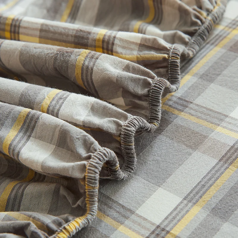 Bonenjoy 1pc Pure Cotton Fitted Sheets Plaid Style Bed Sheet spannbettlaken 90x200 Size Bed Linen for Home(Pillowcase need order 6