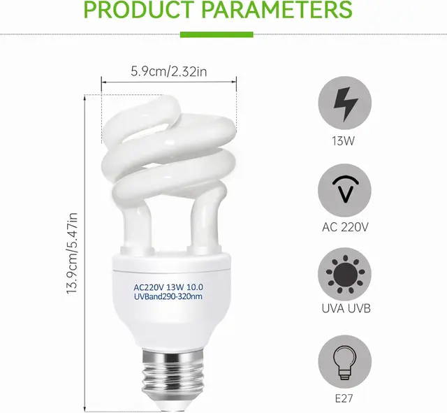 UVB 5.0 10.0 Reptile Heating Lamp 13W /26W UV Energy Saving Bulb Terrarium Basking Reptile Light Turtle Lizard Snake Lamps 6