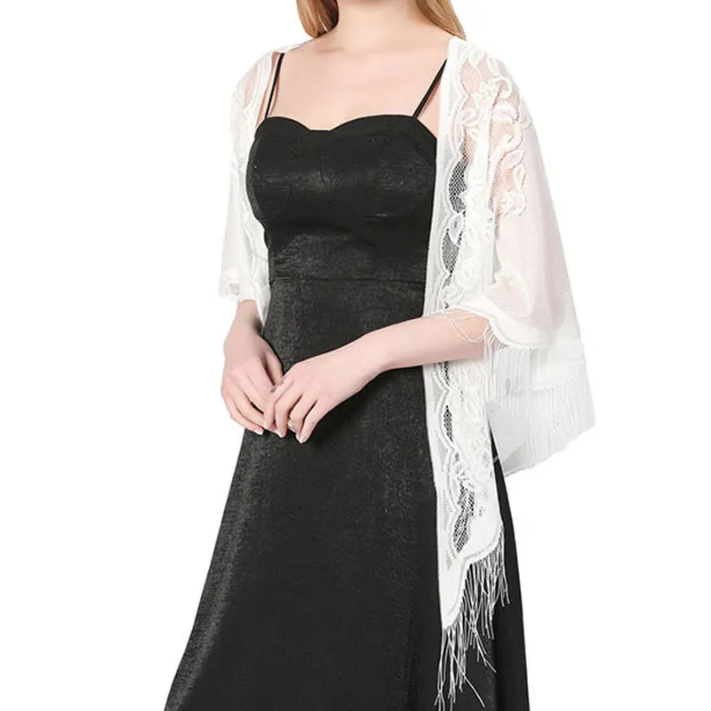 Fashion Women Solid Color Triangle Wrap Shawl Tassel Flower Lace Scarf Summer Sunscreen Cape Hollow Mesh Scarves Headscarf