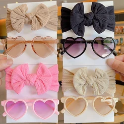 2 Pcs/Set New Children Cute Solid Bowknot Wide Hairbands Heart Sunglasses Hair Bands Baby Girls Headwear Kids Hair Accessories