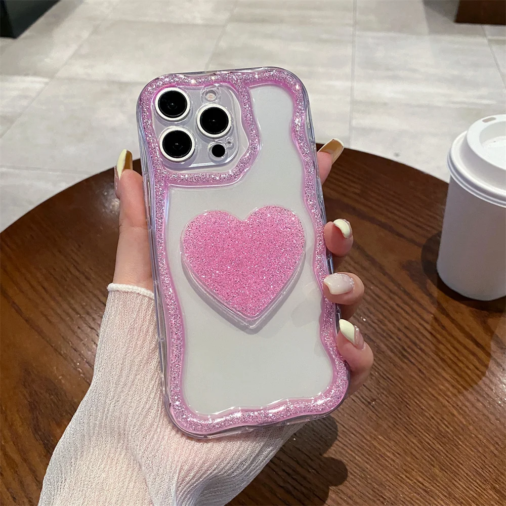 Coque téléphone cœur pailletée avec support pour iphone pro max_voghion.com