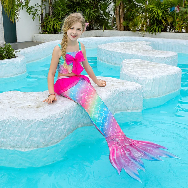 Traje De Baño De Cola De Sirena Para Niñas, Bañadores Con Tema De Sirena,  Regalo De Cumpleaños Para 3-12 Años - Trajes De Cosplay - AliExpress