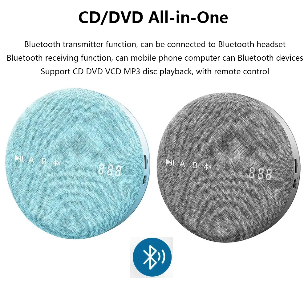Multi-functional Portable CD Player DVD/VCD Two-way Bluetooth Built-in Speaker Rechargeable Video Player Infrared Remote Control portable cd player