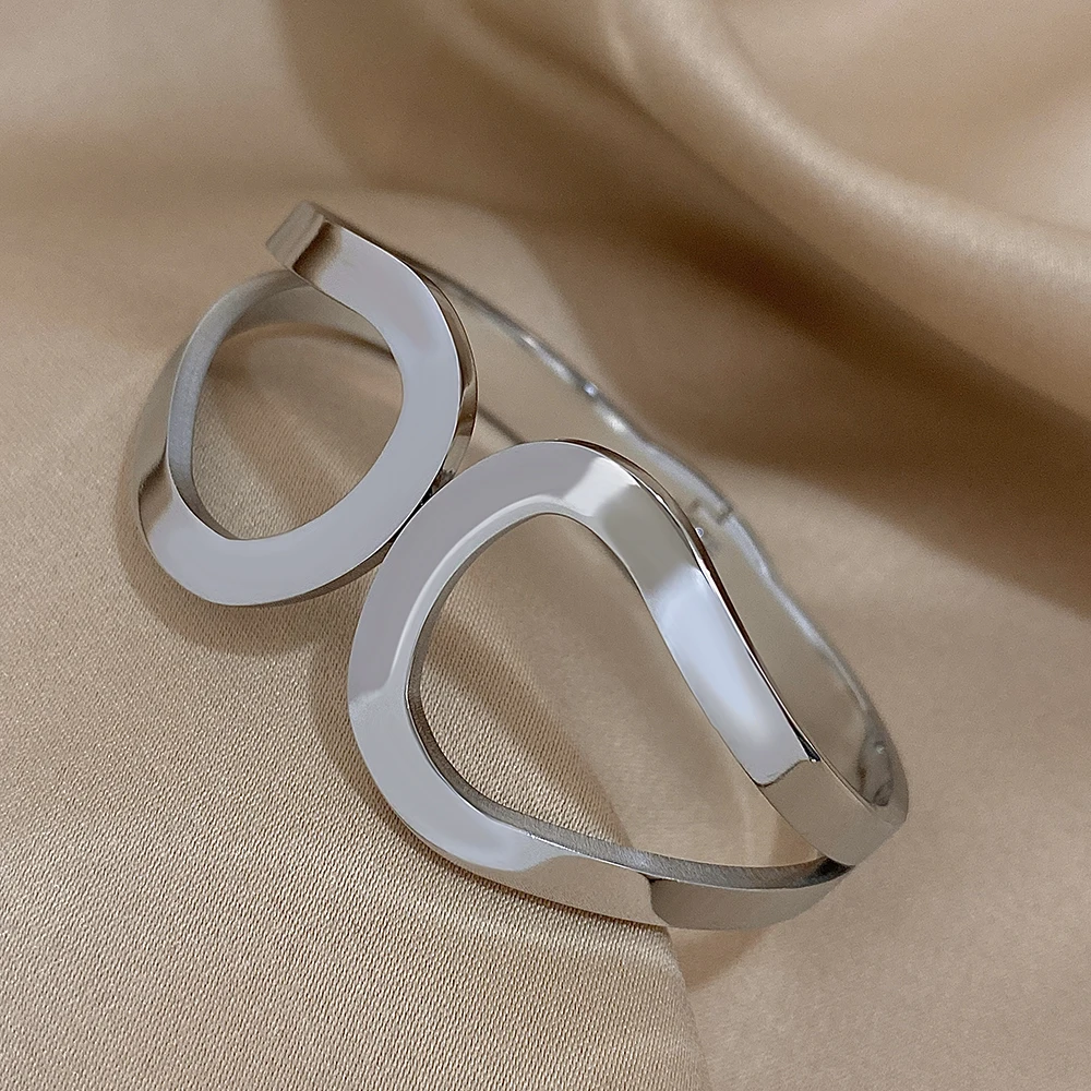 Simple Big Geometric Bangles for Women Stainless Steel Bracelets Cuff Wristband Stackable Waterptoof Jewelry Gifts 5
