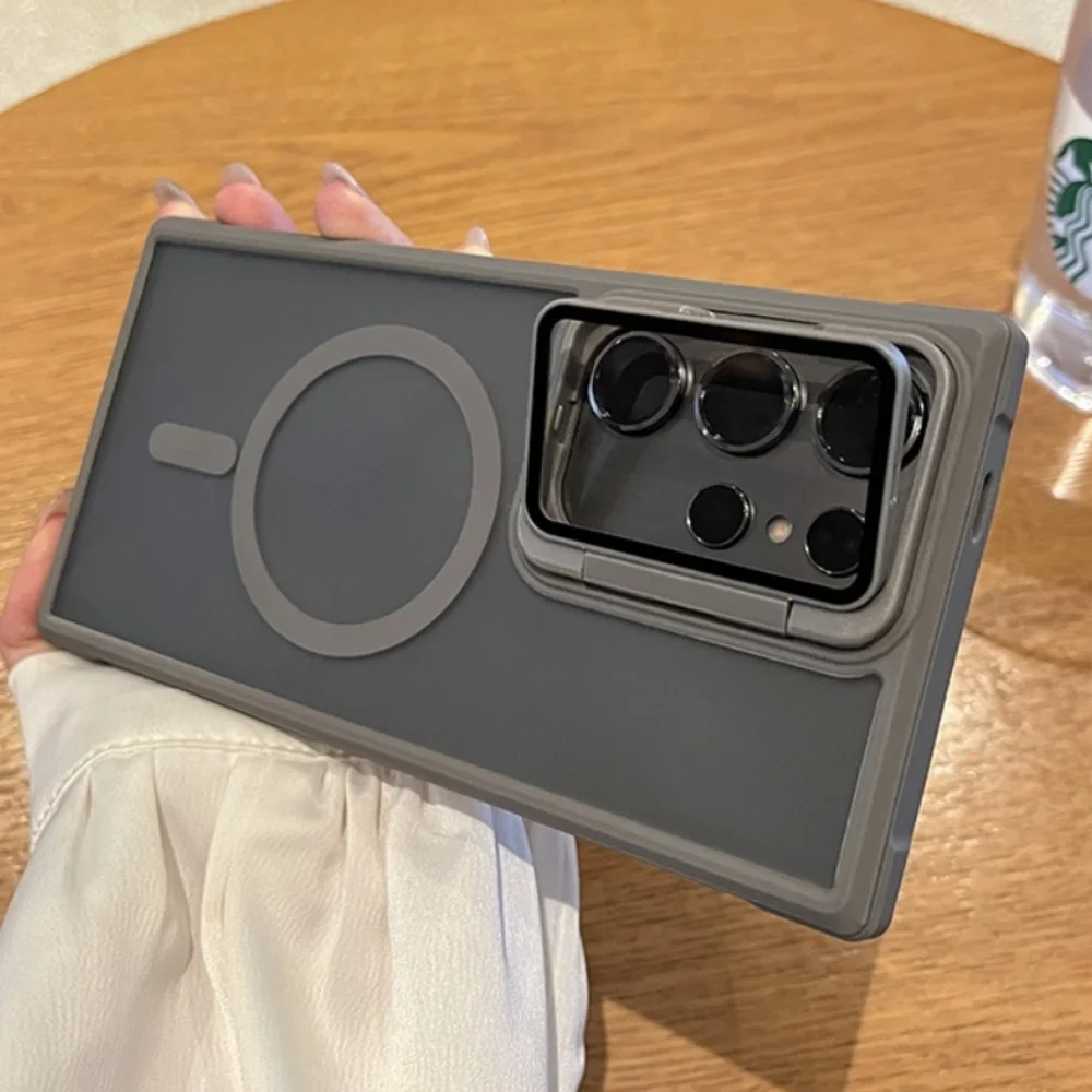 Frosted Magnetic Holder Phone Case with MagSafe Compatibility and Camera Protector