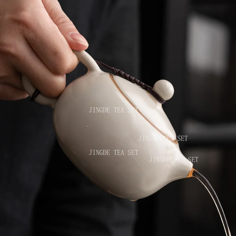 170ml Off White Ceramic Teapot Household High-end Ru Kiln Tea Pot Nourishing Kung Fu Tea Set Chinese Drinking Utensils