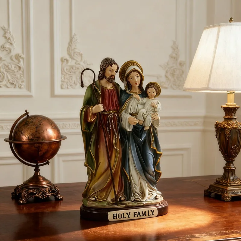 Elegant Sacred Family Figurine - Joseph, Mary, and Baby Jesus Home Décor Sculpture for Warm and Inviting Living Spaces
