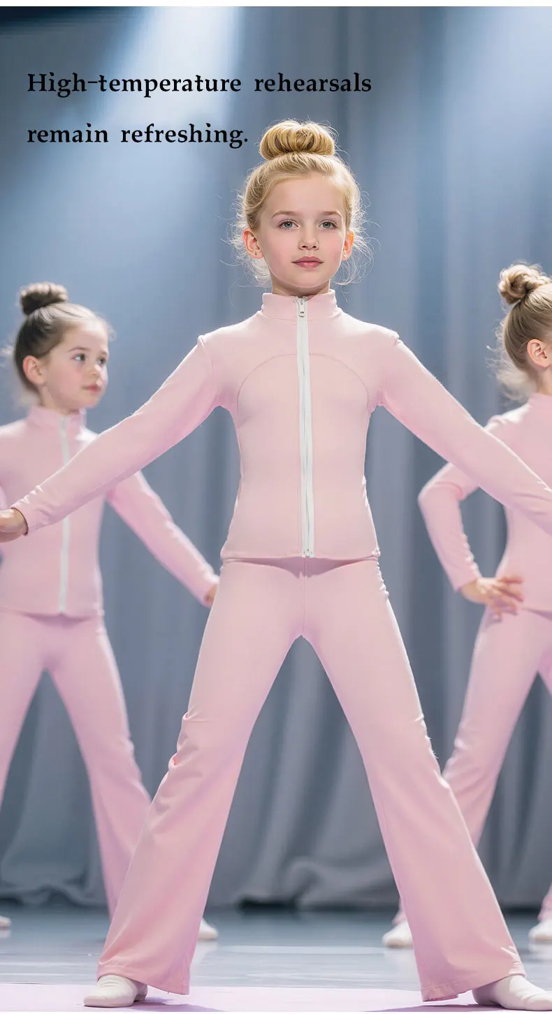 Tanz-Übungsoutfit für Kinder für Kunststudenten, schlankmachender Sportanzug mit Faltenhose, Laufanzug mit Reißverschluss – Detail 2