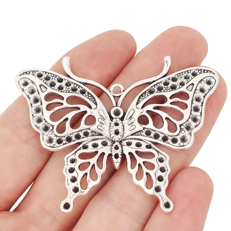 

3 x Tibetan Silver Hollow Open Vintage Butterfly Charms Pendants for DIY Necklace Jewelry Making Findings Accessories 59x48mm