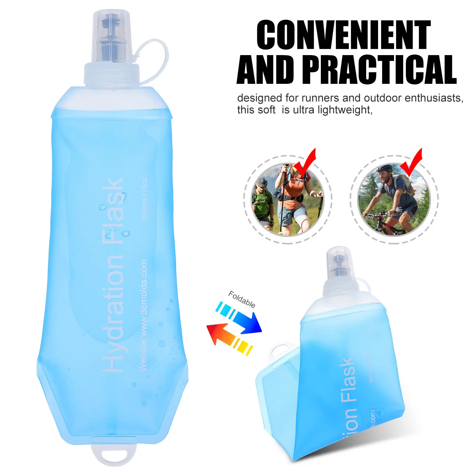 500Ml 휴대용 달리기용 물병 사이클링 트레킹 체육관용 경량 접이식 스포츠 플라스크 누출 방지 수분 공급 솔루션