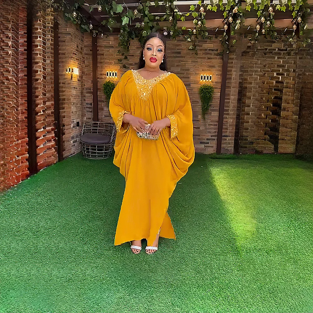 

Autumn African Plus Size Dresses for Women African V-neck Evening Party Wedding Long Dress Muslim Fashion Abaya African Clothing