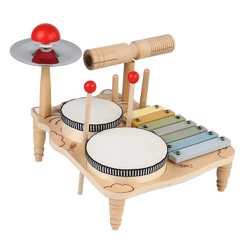 

Children's Wooden Orff Music Percussion Instruments Playing Drums and Gongs Baby Hand Beat Drum Educational Toys