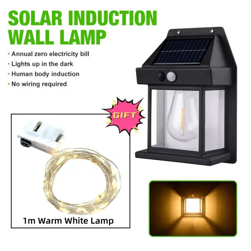 

Outdoor Solar Wall Lamp Waterproof Tungsten Filament Lamp Induction Lamp Household Light Waterproof Sunlight Solar Garden Light