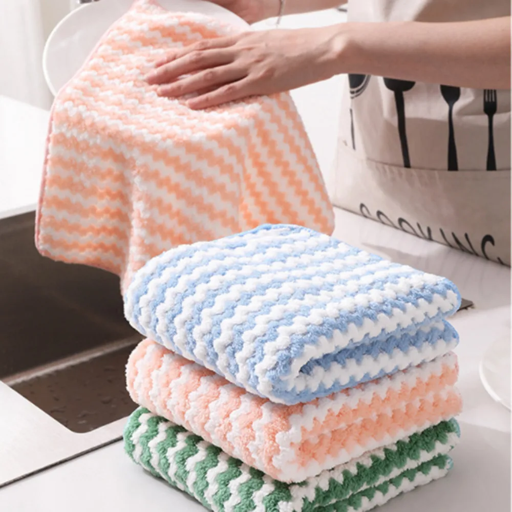 

Thickened Wave Dish Cloth Rag House Microfiber Cleaning Kitchen To Oil Household Towel Absorbing Water Cleaning Towel