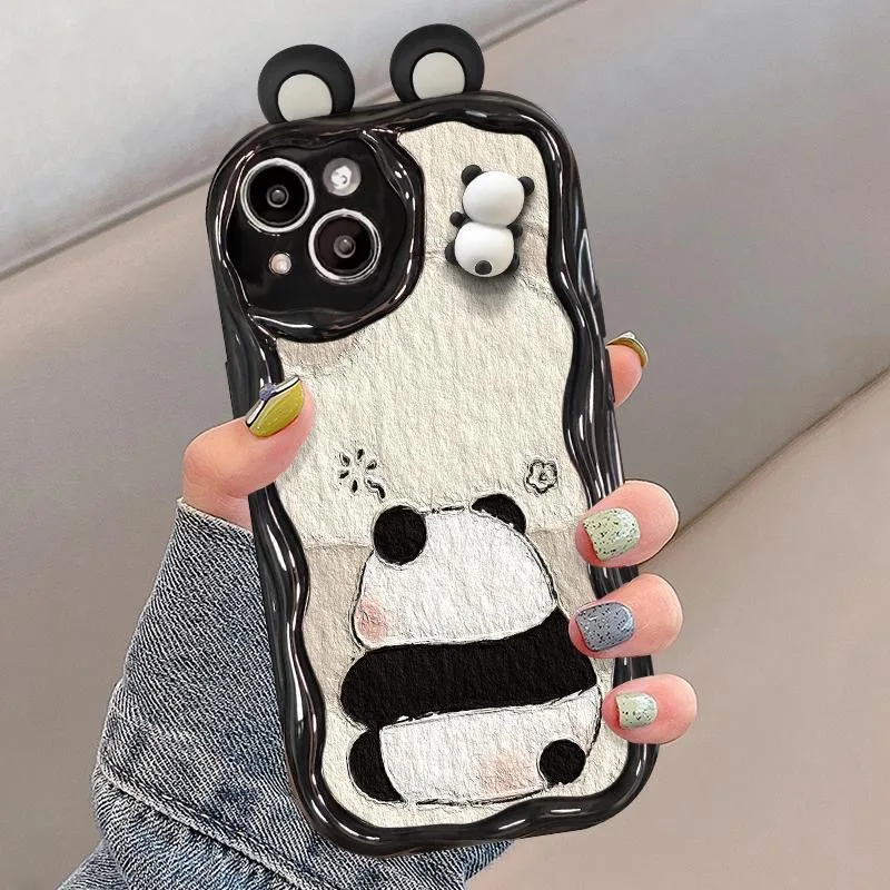 Funny Panda Toy Cartoon Ear Wave TPU Soft Phone Back Case For iPhone 15 14 13 Mini 11 12 14 Pro Max X XS Max XR 7 8 Plus SE Capa