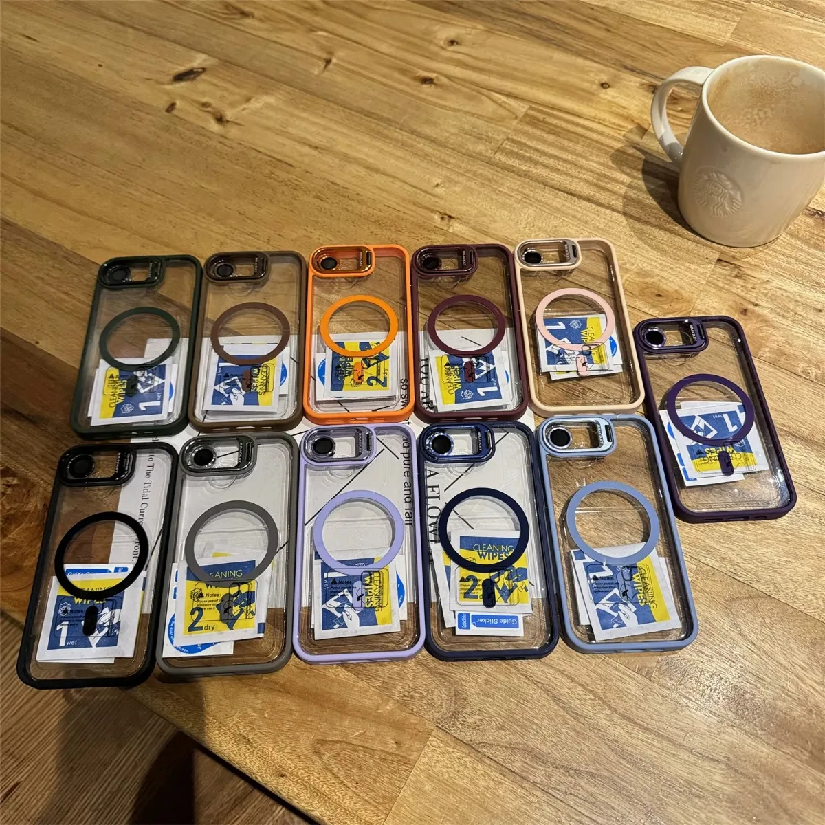 Magsafe-Compatible Clear Case with Metal Camera Frame Stand & Lens Protector