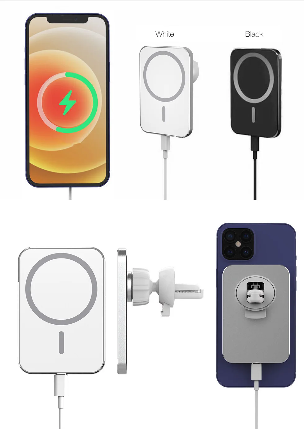 Support magnétique de voiture, chargeur rapide sans fil Qi 15W pour téléphone-8