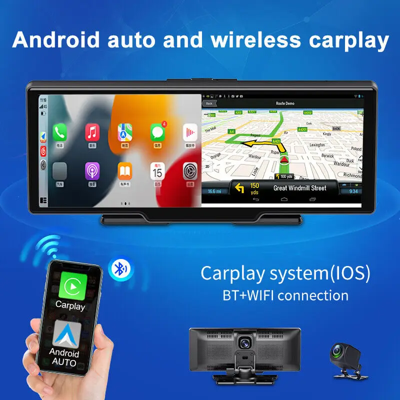 IPoster-Caméra de tableau de bord de voiture, 10.26 pouces, 1080P, Carplay, Android, enregistreur vidéo automatique, Stream Prada Cam, FM, Bluetooth Audio, DVR, GPS