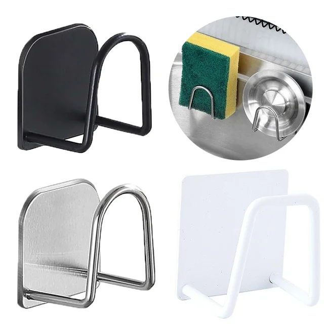 Support de rangement en acier inoxydable pour évier de cuisine et salle de bain : Étagère de drainage pour éponges et support organisateur pour boules métalliques et chiffons 1