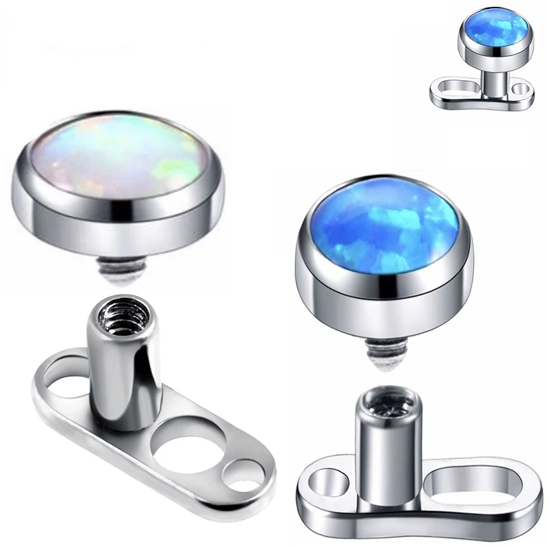 

1PC G23 Titanium Micro Dermal Anchor Set Opal Stone Base 2 Holes Surface Rings Bone Nail Hide in Skin Piercing Sexy Body Jewelry