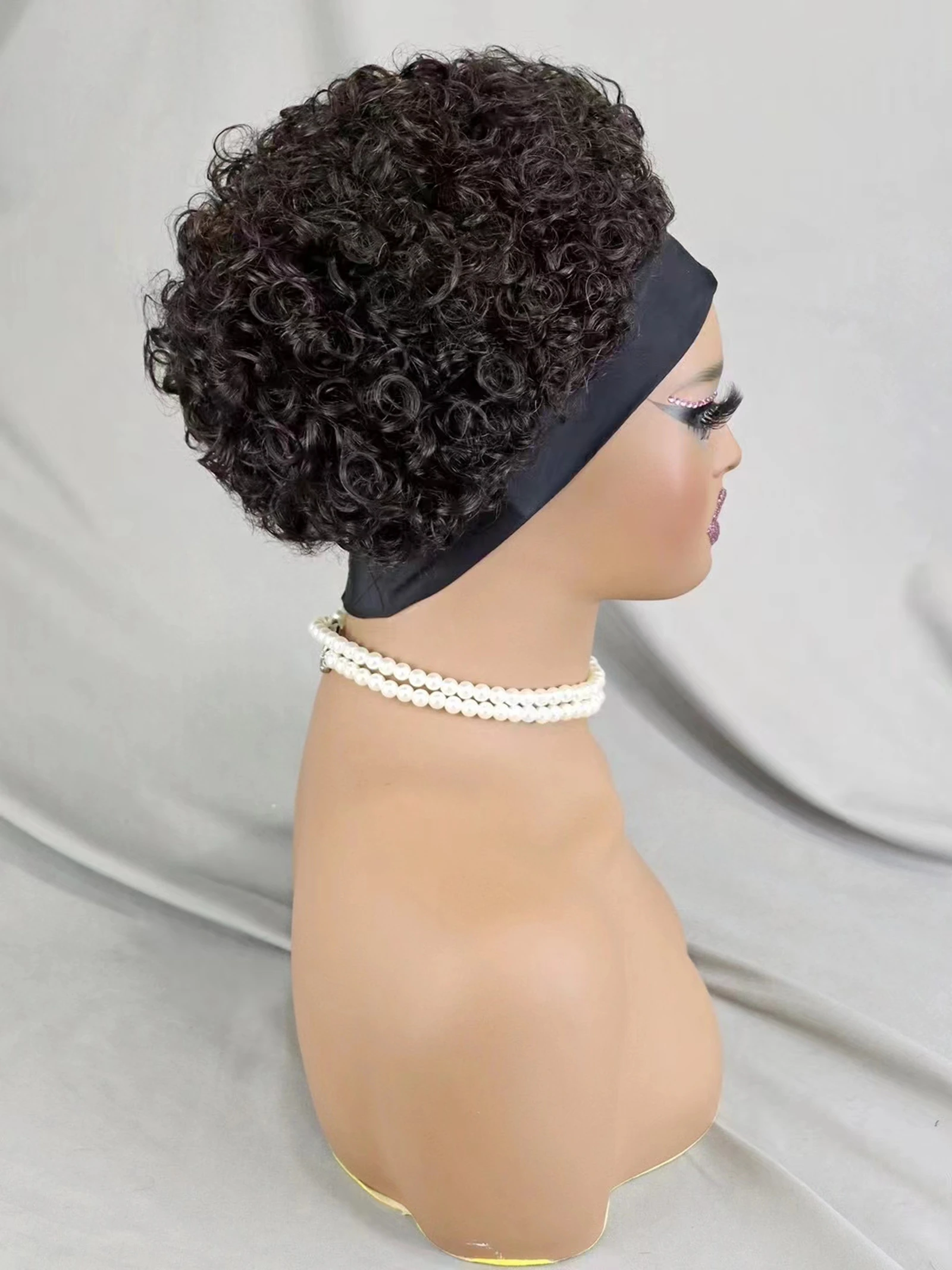 Bouncy Curly Short Machine Made Wigs Natural Hair Wigs 200% Density Remy Human Hair Bangs PrePlucked Black Women human hair wigs
