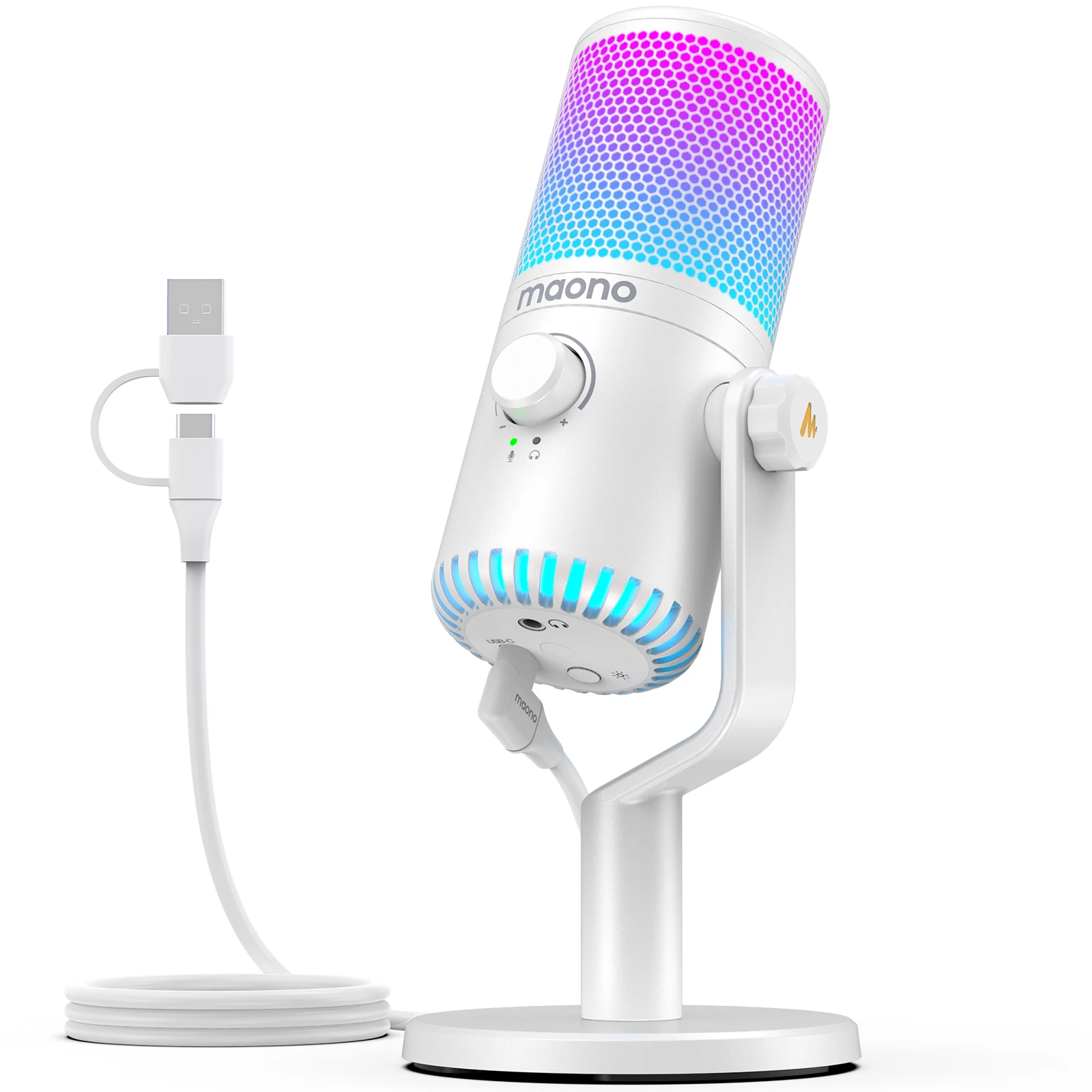 Maono-Microphone gamerwave DGM20, USB, à condensateur, anti-bruit, avec  gain de micro, lumière RGB, muet à une touche