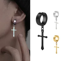 Fashion Titanium Steel Cross Ear Clip Earrings For Men Women Stainless Steel Punk Black Single Earring Fake Earrings Jewelry 1