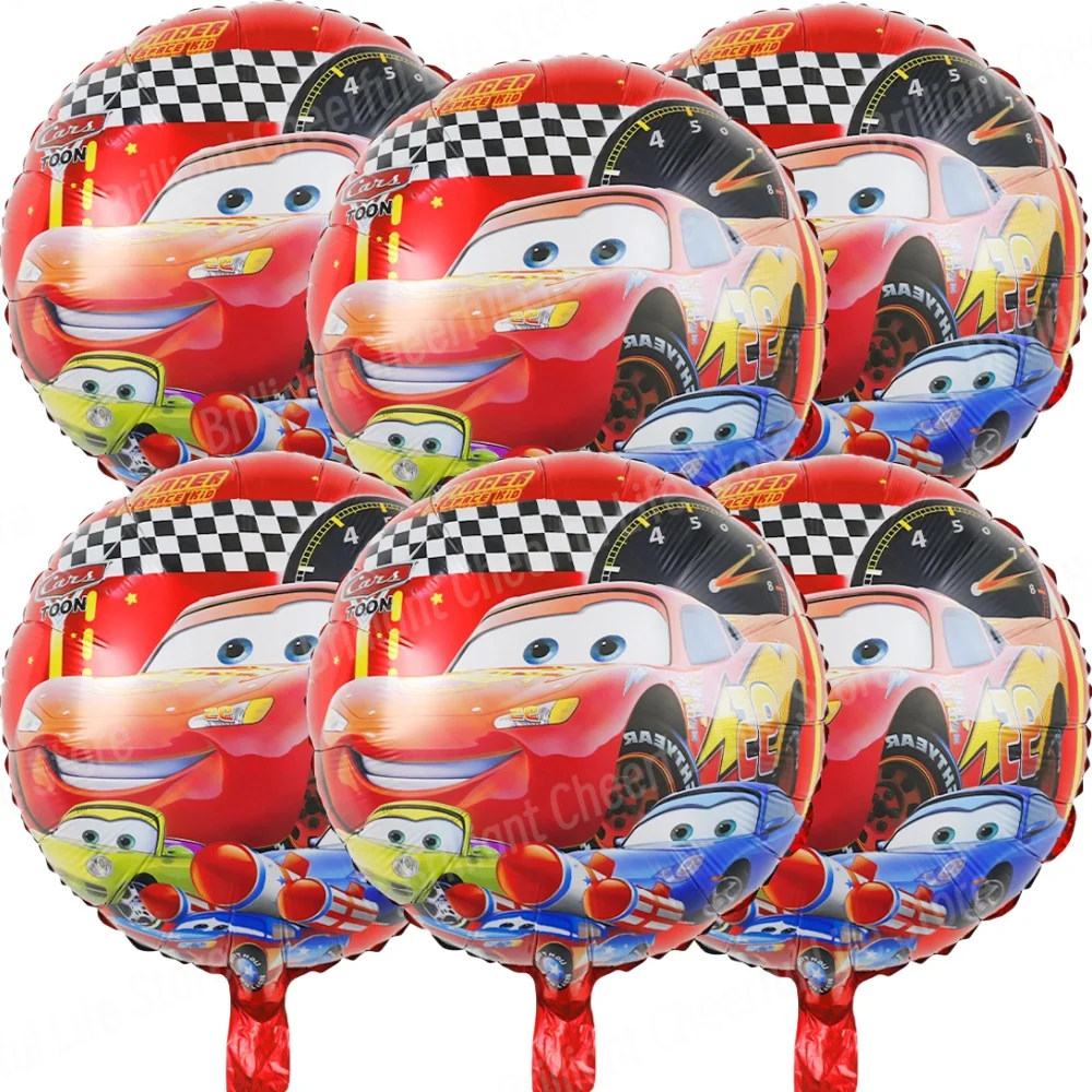 thumbnail image 1 of Juego de globos de aluminio de Rayo McQueen de Disney, decoraciones de cumpleaños de coches, Baby Shower, coche de carreras, suministros de fiesta, regalos, 18 pulgadas, 6 piezas, 1 of 5