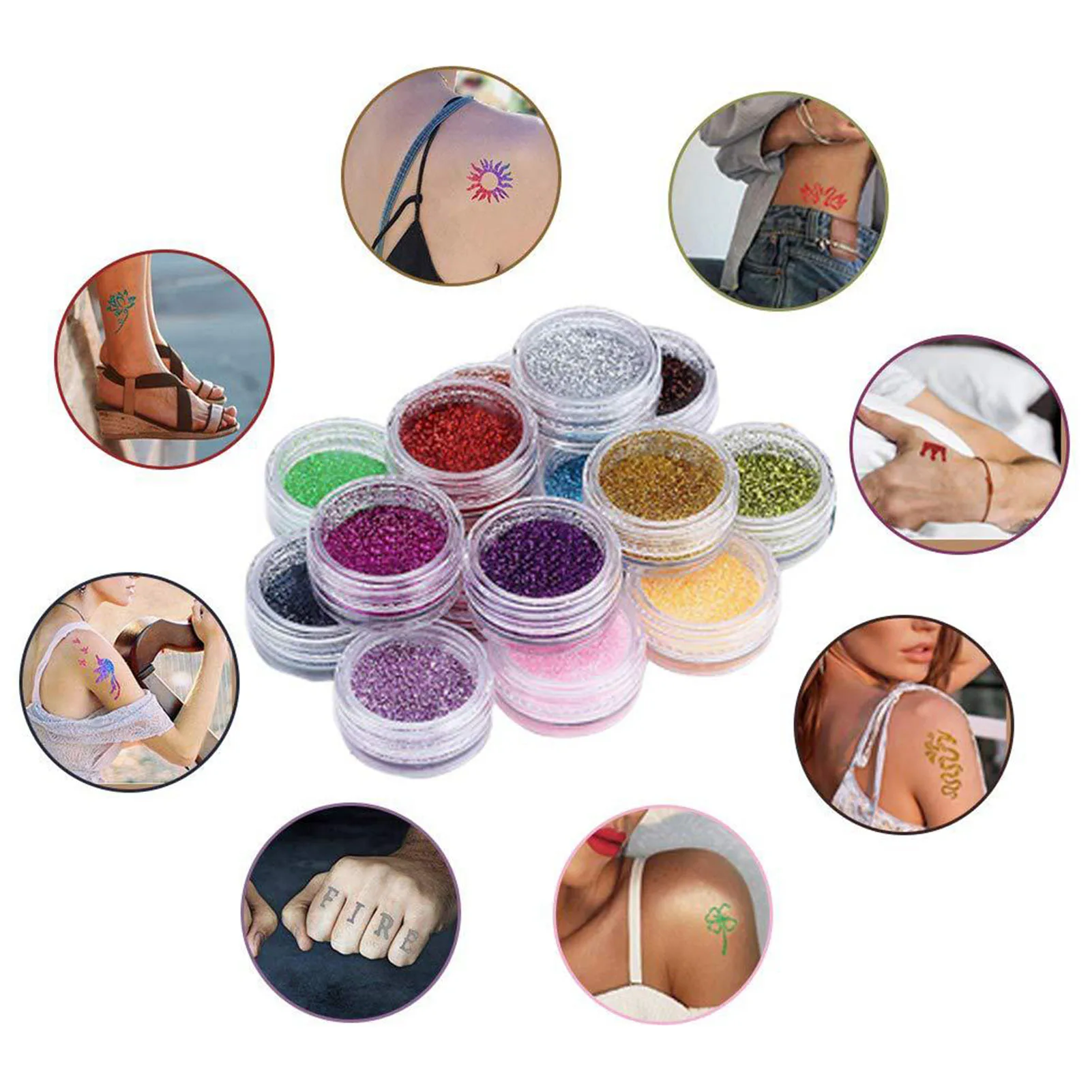 Colorido diamante glitter tatuagem temporária conjunto glitter pó maquiagem escova tatuagem cola tatuagem festa rosto arte do corpo kits para crianças