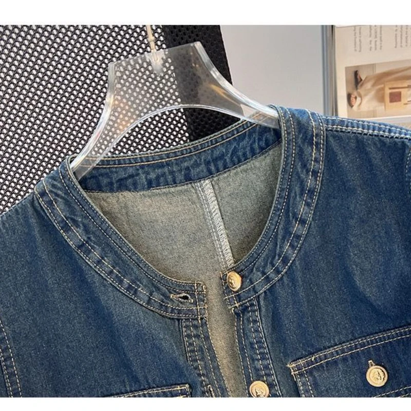 Streetwear Women's Denim Jackets Short Sleeve Summer Jean Jacket Outwear Ropa Mujer Fashion Retro Vintage Coat Cropped Tops - 5