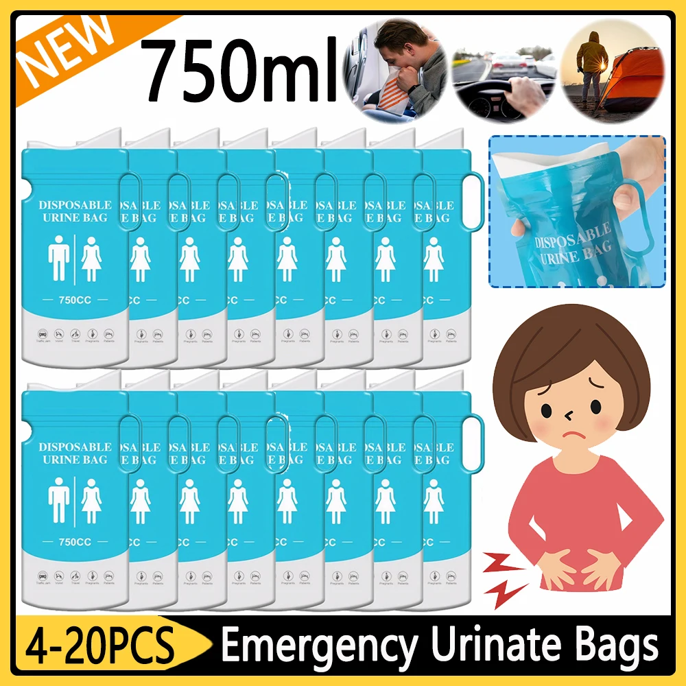 4-20Pcs 750ml Disposable Car Urine Bag Camping Toilet Car Accessory Pee Bags with Handle Travel Mobile Toilet Novelty Auto Acces