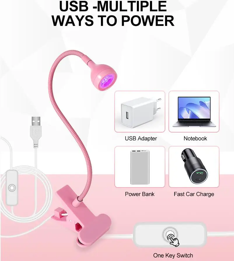 LED Nail Lamps 3W Flexible Gooseneck Lamp Quicky Dry Nail Manicure Dryer Gel Polish Curing Light for Gel Nails 4