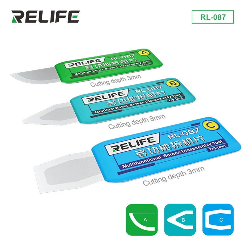 

RELIFE RL-087 Multifunctional Disassembly Blade Ultra-thin Mobile Phone LCD Screen Removing Middle Frame Opening Card Set