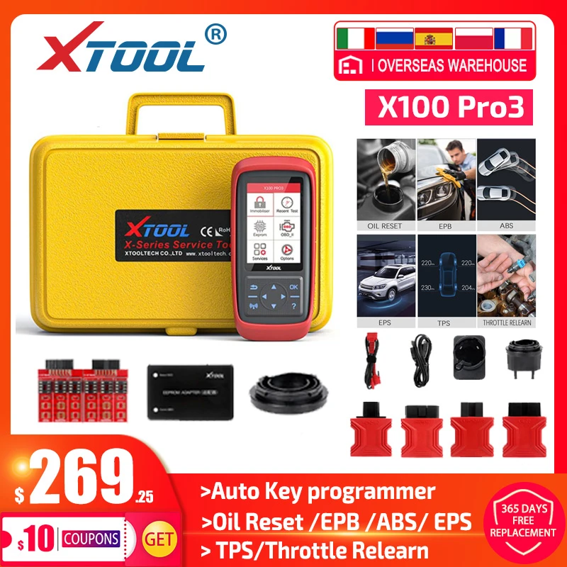 Xtool X100 Pro3 Auto Key Programmer with ABS SAS EPB Free Update OBD Diagnostic Read Fault Code OBD2 Scanner Oil/Service reset test car battery with multimeter