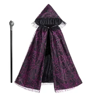 Girls Witch Costume Sets Halloween Wizard Cosplay Cloak Baby Children's Birthday Party Mask Wand Dress Up Performance Clothes