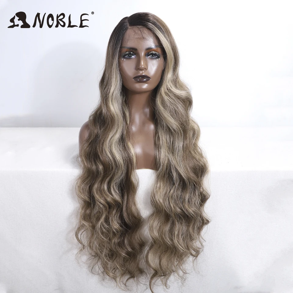 

Noble Synthetic Lace Front Wig Long Wavy 30 Inch Body Wavy Long Part Lace Wig For Women Lace Front Wig Ombre Blonde Cosplay Wig