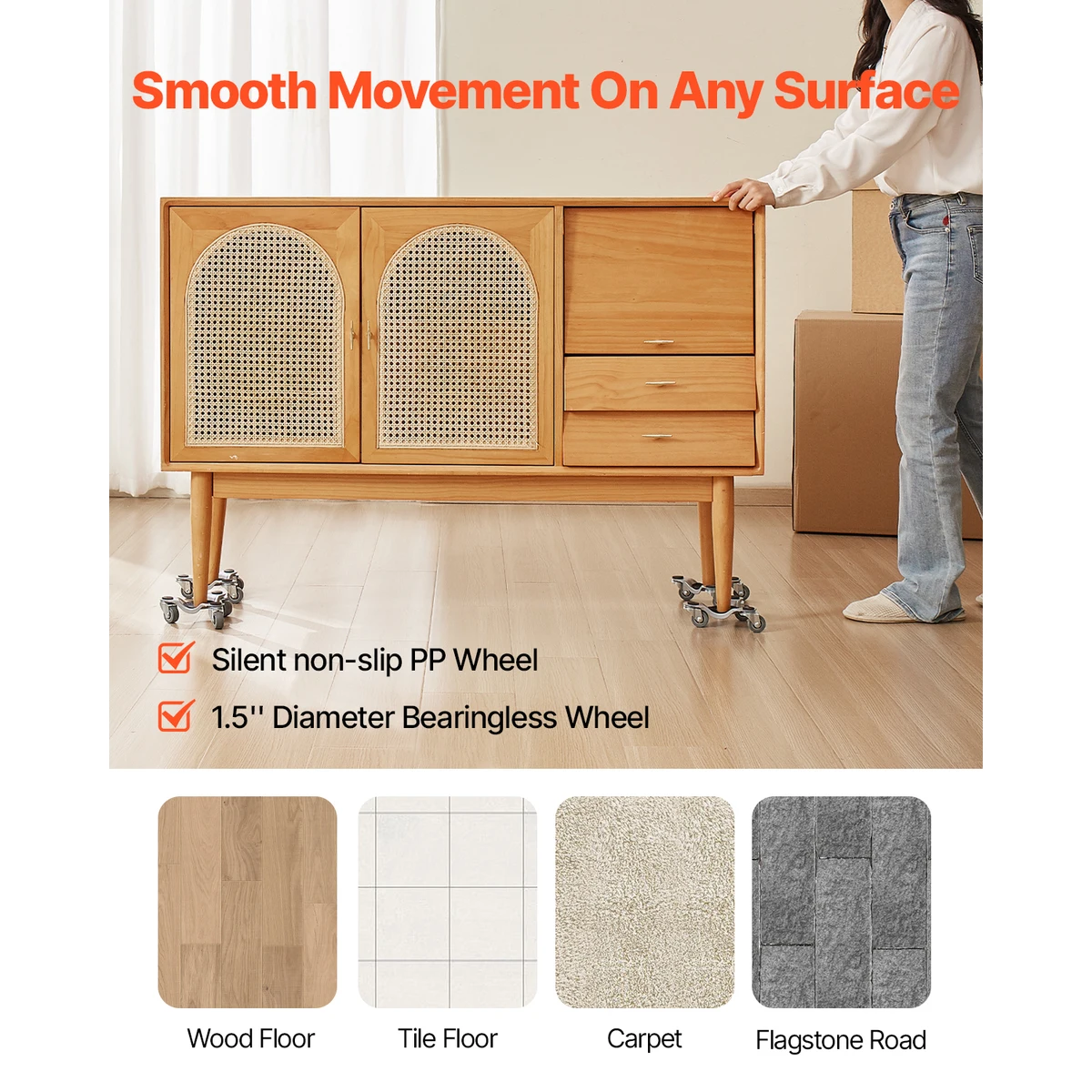SucceBuy 4 pcs Furniture Dolly Movers with Triangle Swivel Caster & 3 Wheels Fridge Lift Mover Tool Set for Home Appliances Sofa — view 4