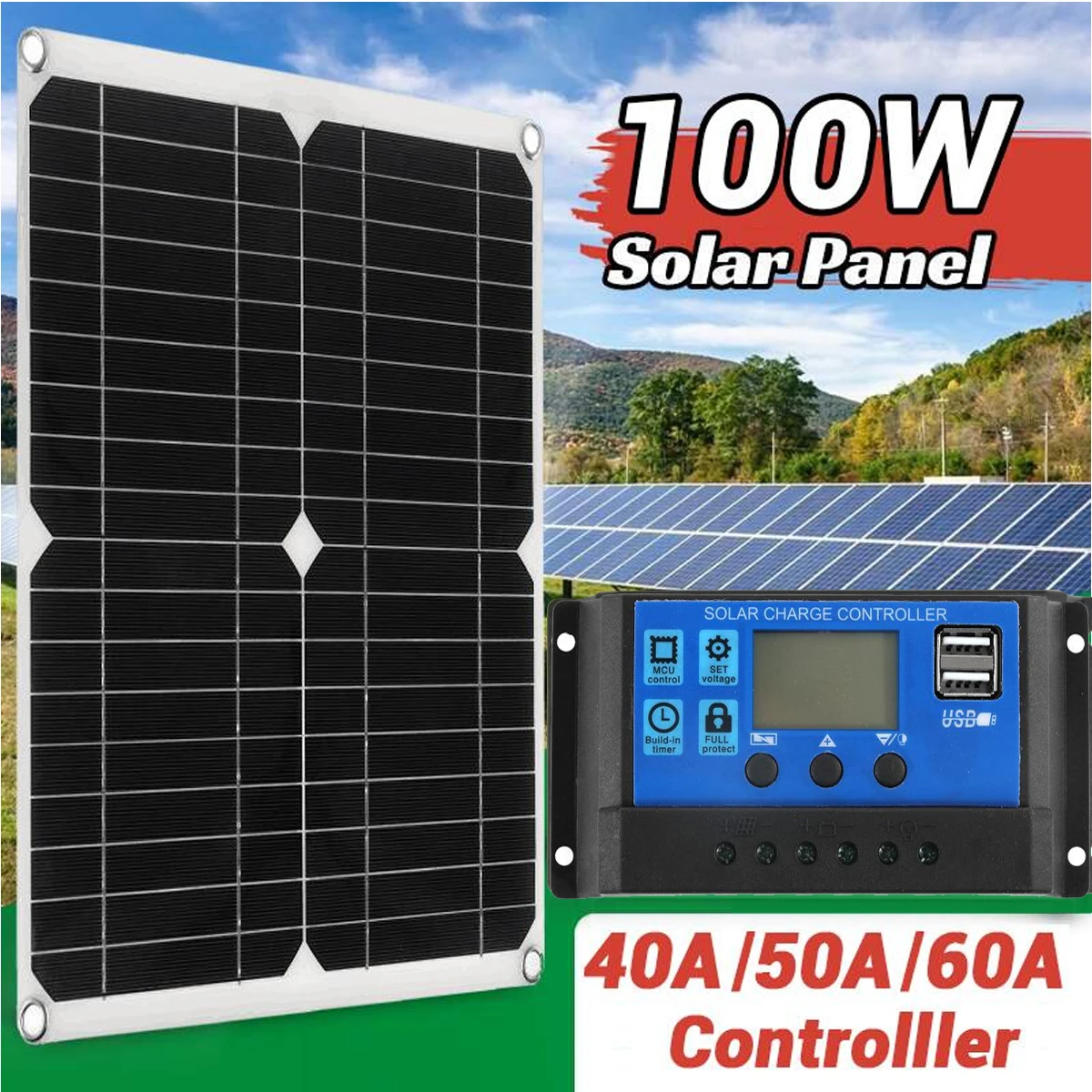 50W Panneau Solaire Pliable avec Contrôleur, Chargeur Solaire