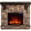 LED Electric Fireplace Stove with Imitation Wood and Stone Wall Frame - Remote Control -3D Wood and Fire 1