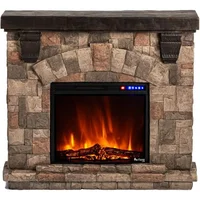 LED Electric Fireplace Stove with Imitation Wood and Stone Wall Frame - Remote Control -3D Wood and Fire 1