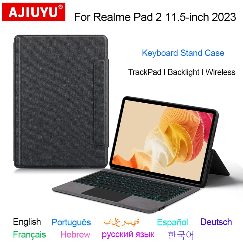 Custodia Per Tastiera Trackpad Wireless Retroilluminata Spagnola Portoghese Per Realme Pad 2 11.5 "2023 Custodia Per Tablet Realme Pad 2 Gen Con Suppo