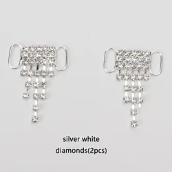 Luxury Rhinestone Shoe Charms with Colorful Diamonds and Fashion Shoelaces - Elegant Sneaker Decorations (Set of 2) (Silver White Tassel)