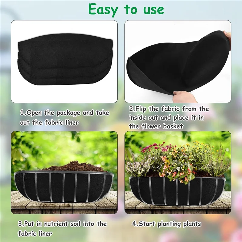 3PCS Plant Liner 30 Inch Fabric Window Box Liners Replacement Black Non-Woven Hanging Plant Liner