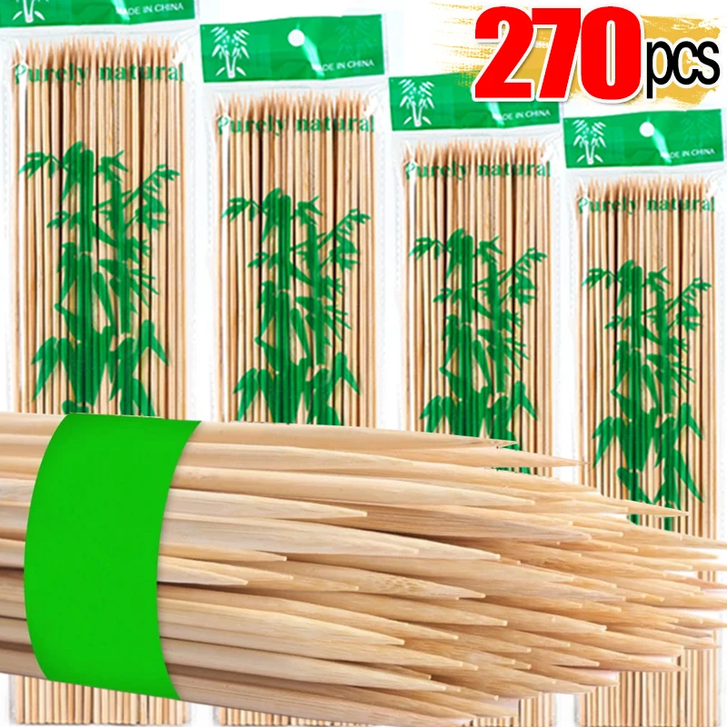 Food Grade Bamboo Stick Disposable Bamboo Skewer Sticks Natural Wood Sticks for Barbecue Buffet Food Kitchen BBQ Meat Tools Barbecue Skewers Bbq Grilling Accessories