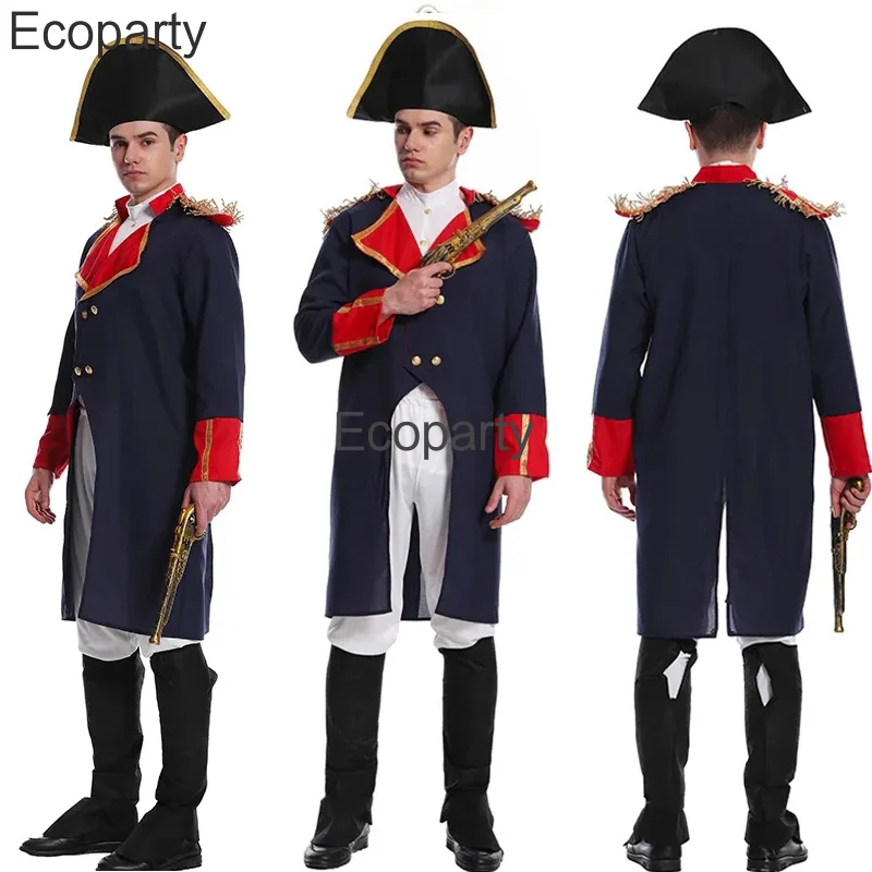 Medieval Napoleon Costume For Men Halloween Warrior Musketeers Soldier Cosplay Uniform Suit Carnival Masquerade Party Outfit