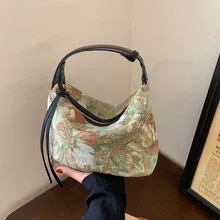 

Canvas bag female spring minority 2022 new fashion net red women's bag Monet oil painting bag texture Single Shoulder Messenger