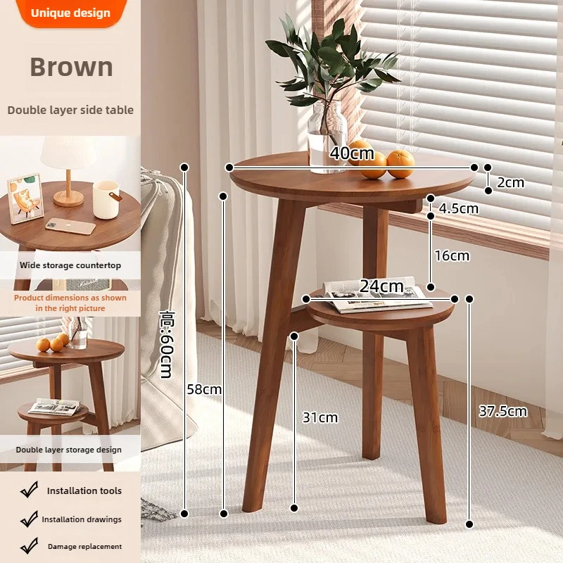 Creative Two Layers Coffee Table Sofa Side Bamboo Round Table Movable Living Room Balcony Corner Tables