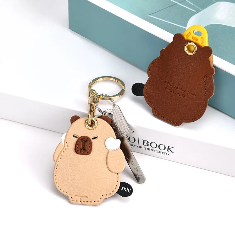 Urso bonito Keychain para menina e menino, porta-chaves engraçado, cartão de acesso pendente, estojo de couro kawaii, airtag, saco anti-perdido charme, presente funky