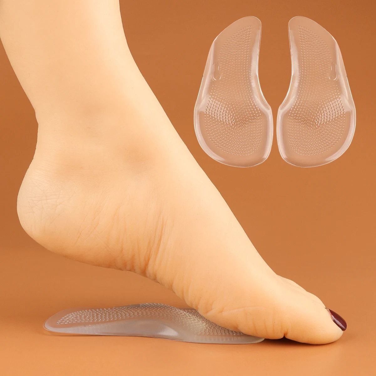 Sportsschuhe Portable Silikon Orthopädesch Fouss Insoles Transparent Arch Support Pad Soft High Heel Inserts Këssen Pads_voghion.com